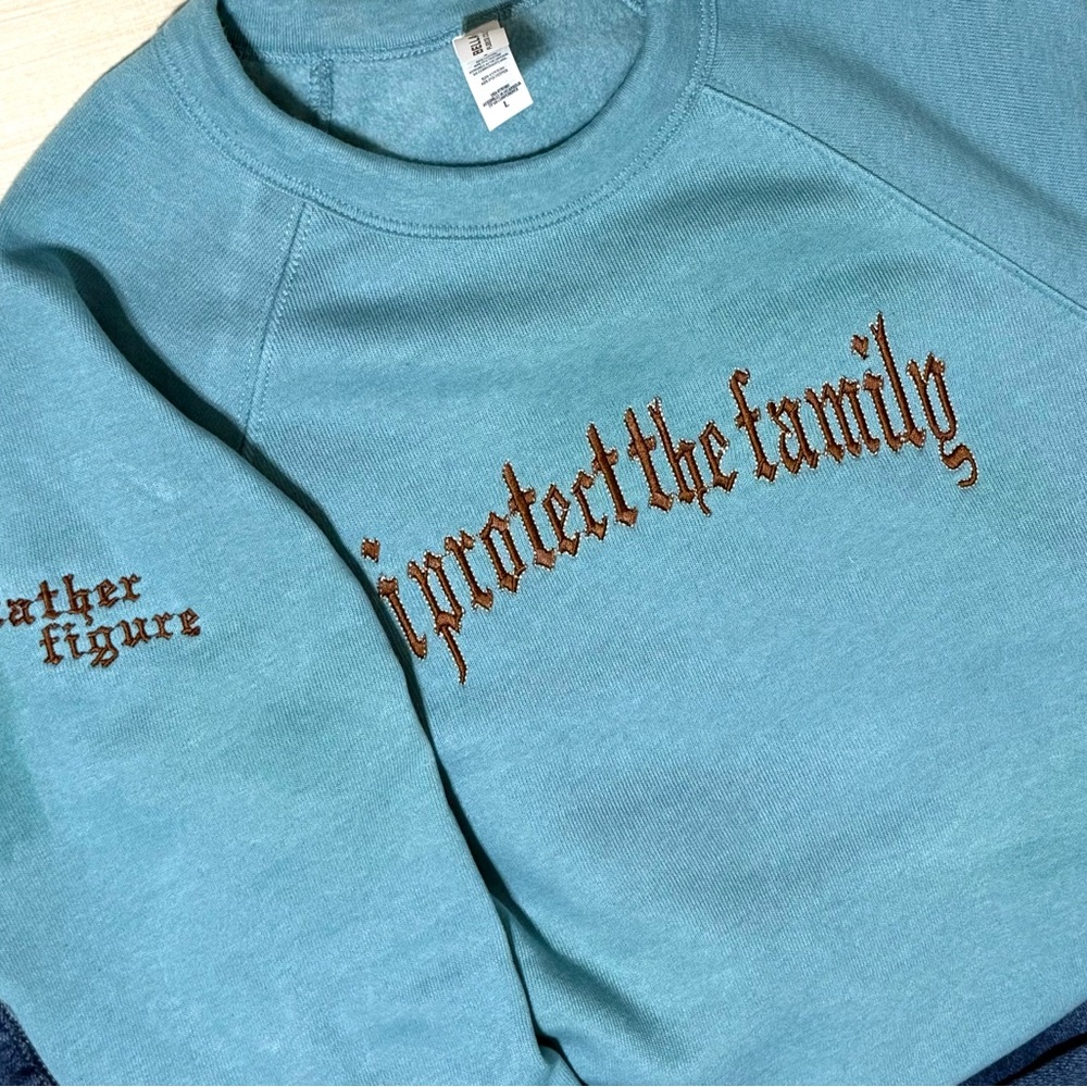 Bella Canvas Blue Sweatshirt with Embroidered Text